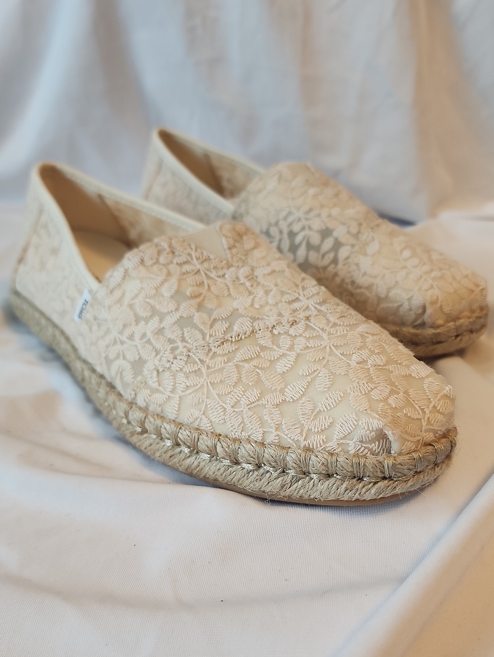 Women's Cream Lace Espadrille Slip-On Shoes